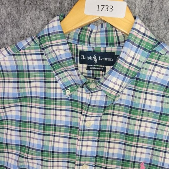 Ralph Lauren Shirt Men Shirt Xl Pink Pony Plaid White Blue Green Long Sleeve